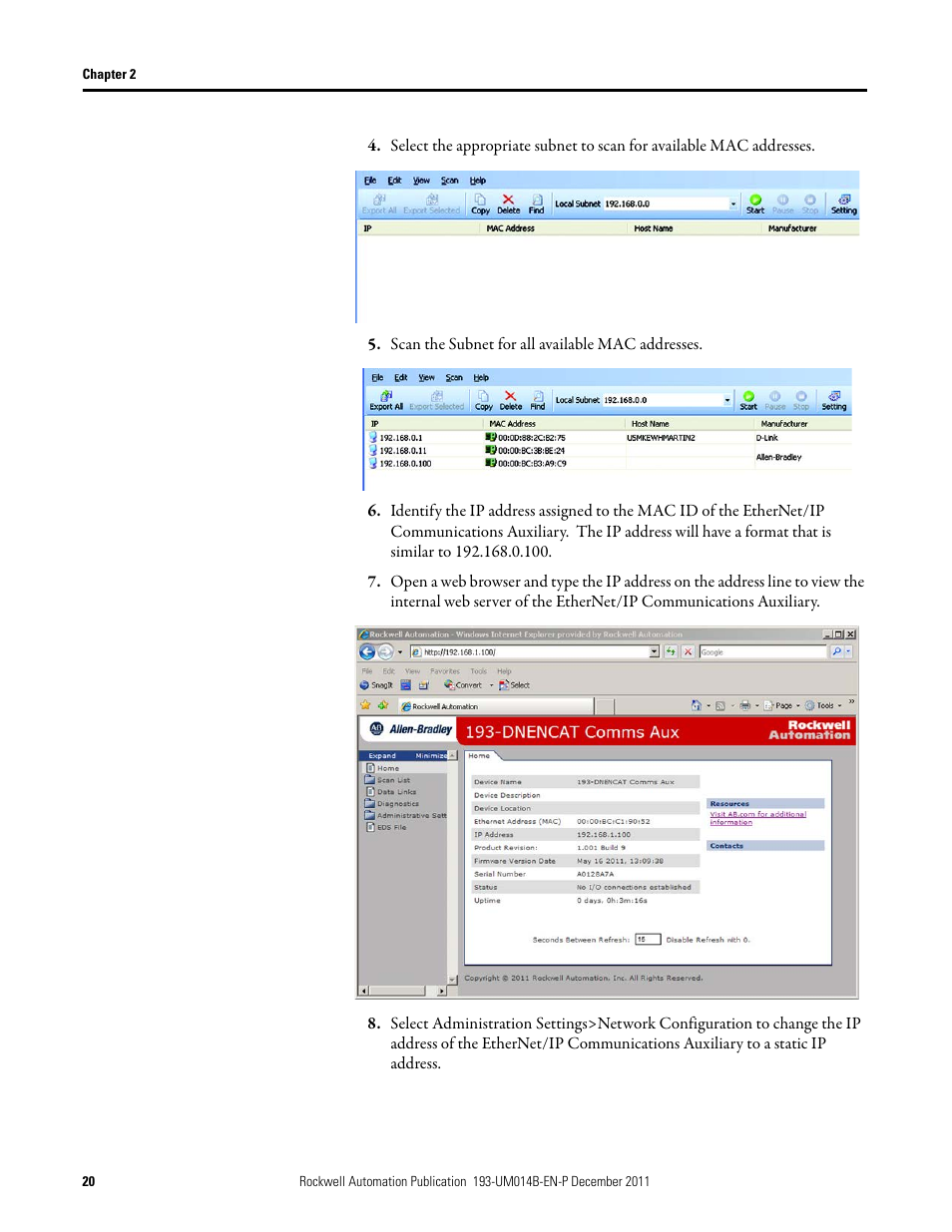 Rockwell Automation 193-DNENCATR EtherNet/IP Communications Auxiliary User Manual User Manual | Page 20 / 104