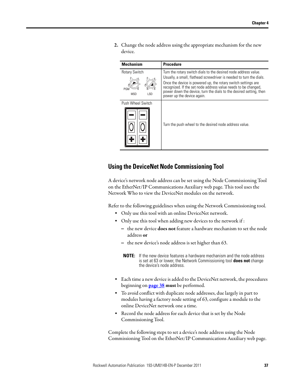 Using the devicenet node commissioning tool | Rockwell Automation 193-DNENCATR EtherNet/IP Communications Auxiliary User Manual User Manual | Page 37 / 104