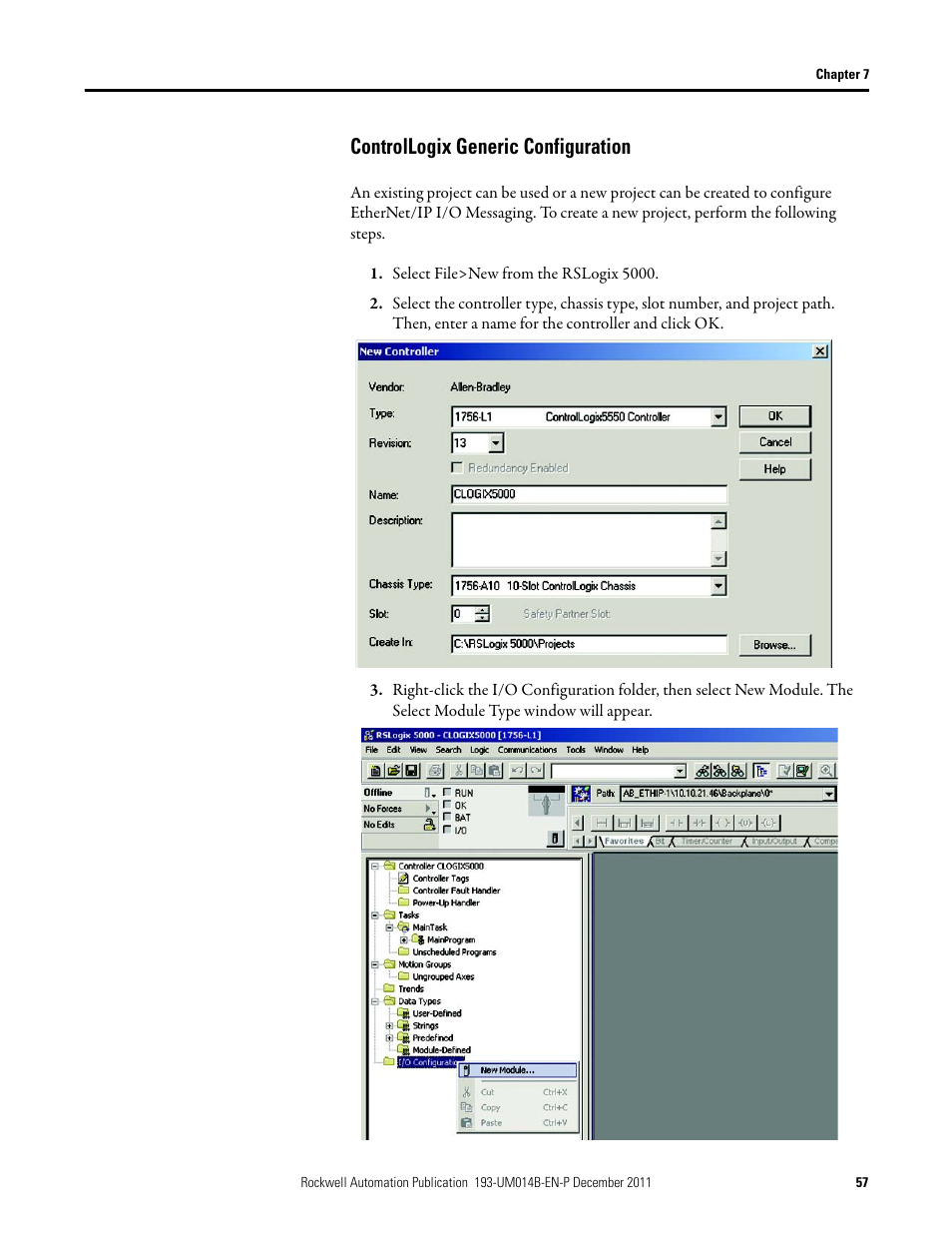 Controllogix generic configuration | Rockwell Automation 193-DNENCATR EtherNet/IP Communications Auxiliary User Manual User Manual | Page 57 / 104