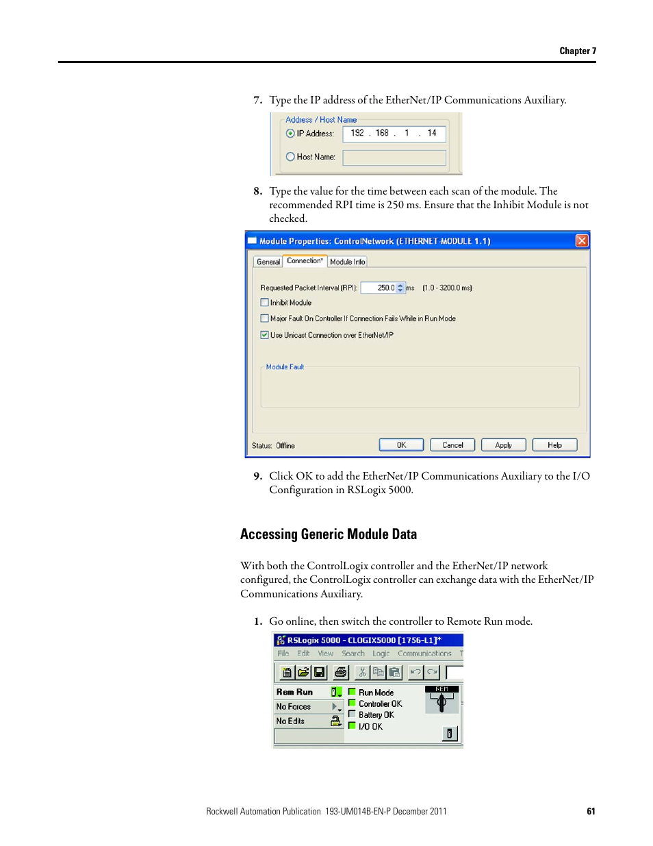 Accessing generic module data | Rockwell Automation 193-DNENCATR EtherNet/IP Communications Auxiliary User Manual User Manual | Page 61 / 104