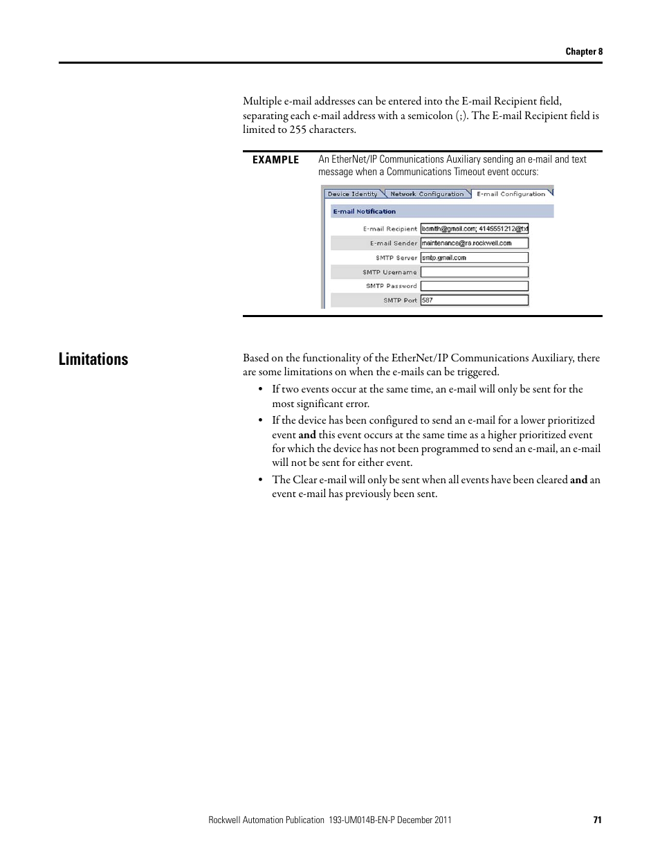 Limitations | Rockwell Automation 193-DNENCATR EtherNet/IP Communications Auxiliary User Manual User Manual | Page 71 / 104