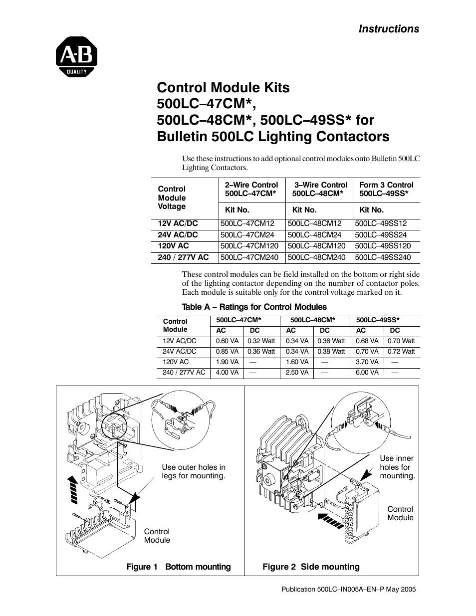 Rockwell Automation 500LC Control Module Kits User Manual | 4 pages