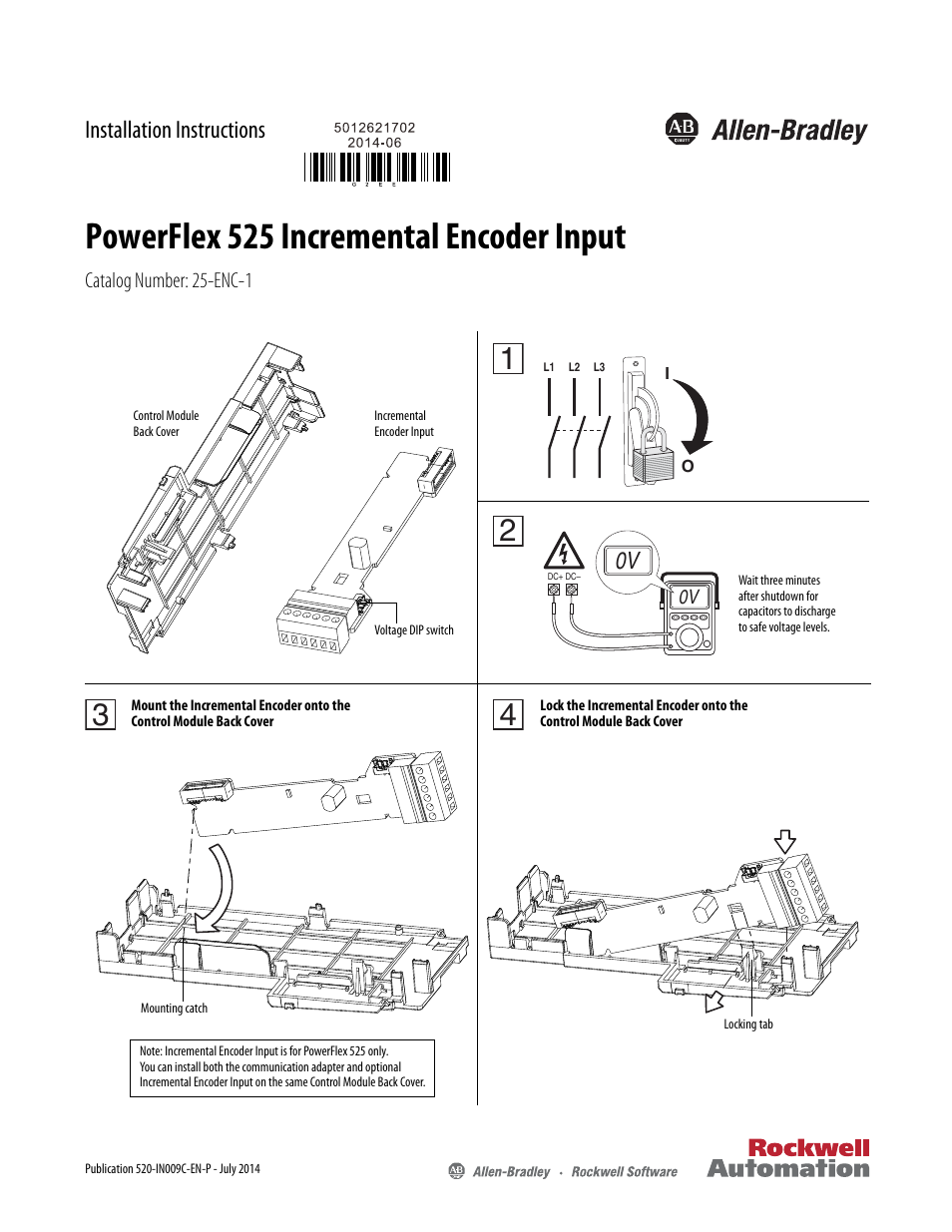 Rockwell Automation 25B PowerFlex 520-Series Incremental Encoder Input User Manual | 2 pages