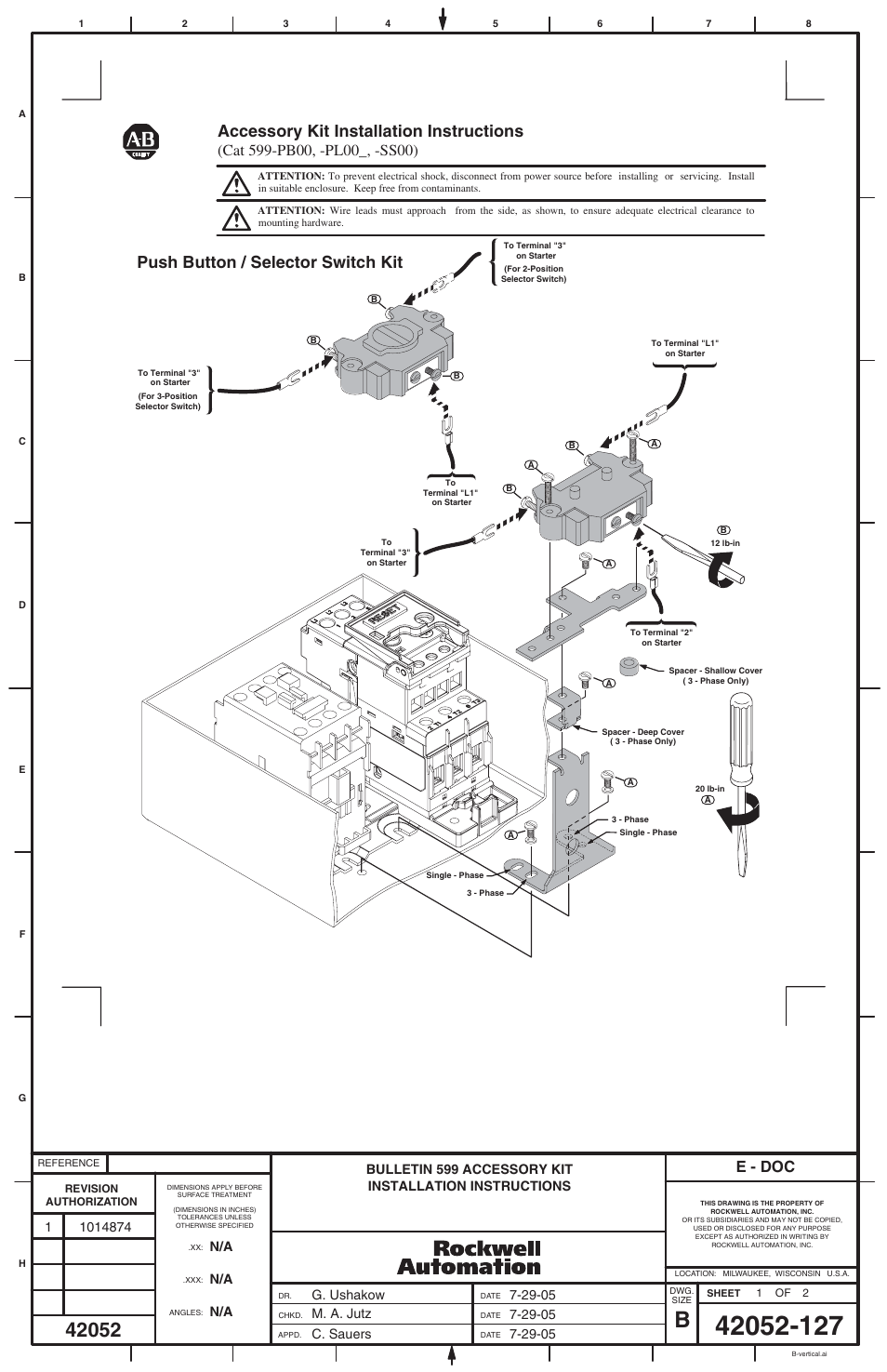Rockwell Automation 599-PL00x Accessory Kit User Manual | 2 pages