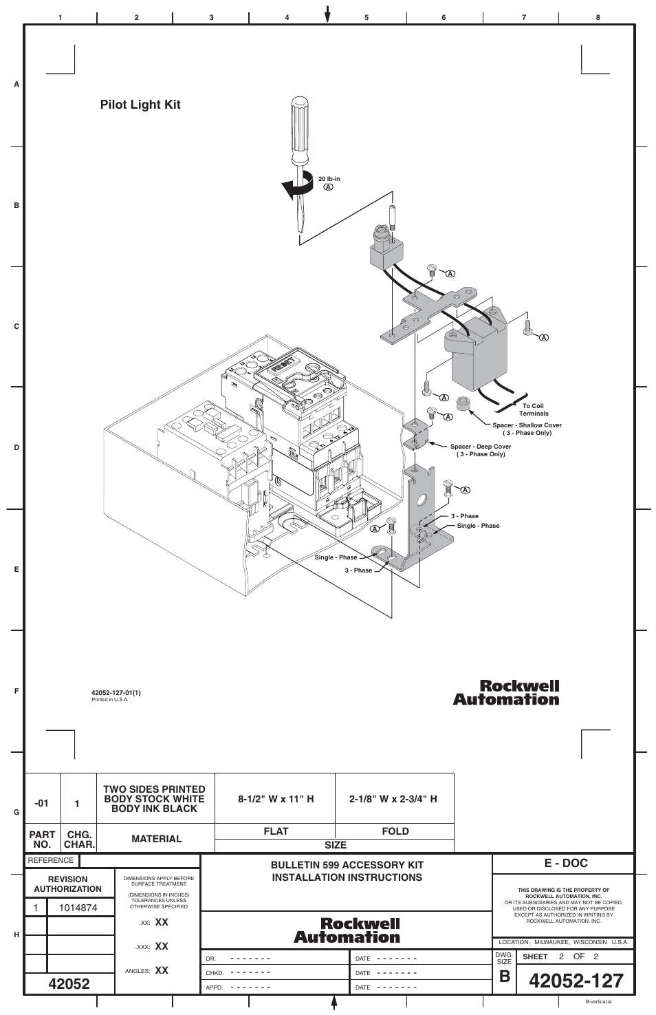 Pilot light kit, E - doc | Rockwell Automation 599-PL00x Accessory Kit User Manual | Page 2 / 2