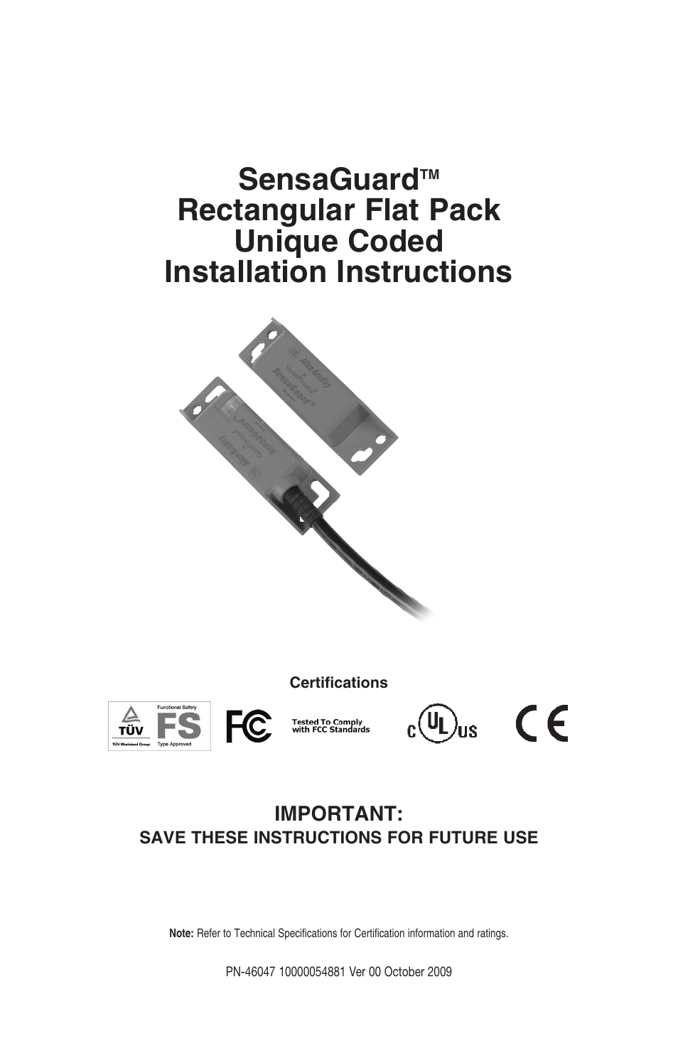 Rockwell Automation 440N SensaGuard Rectangular Flat Pack Unique Coded Installation Instructions User Manual | 15 pages