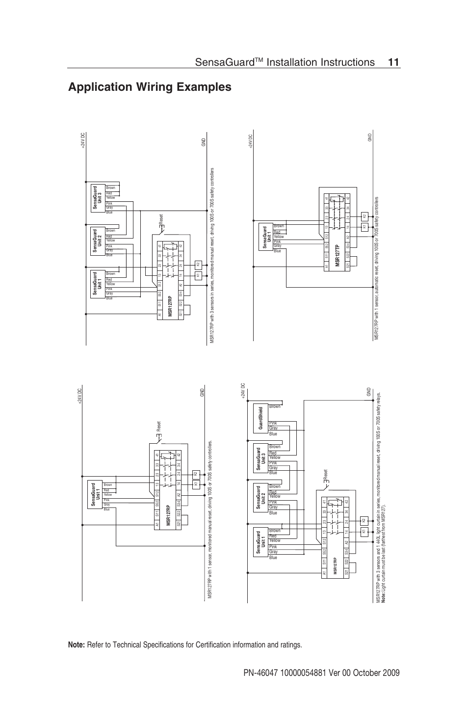 Application wiring examples, Sensaguard, Installation instructions 11 | Rockwell Automation 440N SensaGuard Rectangular Flat Pack Unique Coded Installation Instructions User Manual | Page 11 / 15