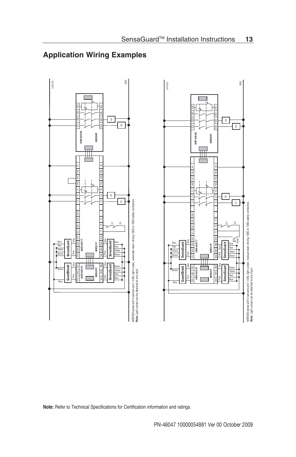 Application wiring examples, Sensaguard, Installation instructions 13 | Rockwell Automation 440N SensaGuard Rectangular Flat Pack Unique Coded Installation Instructions User Manual | Page 13 / 15