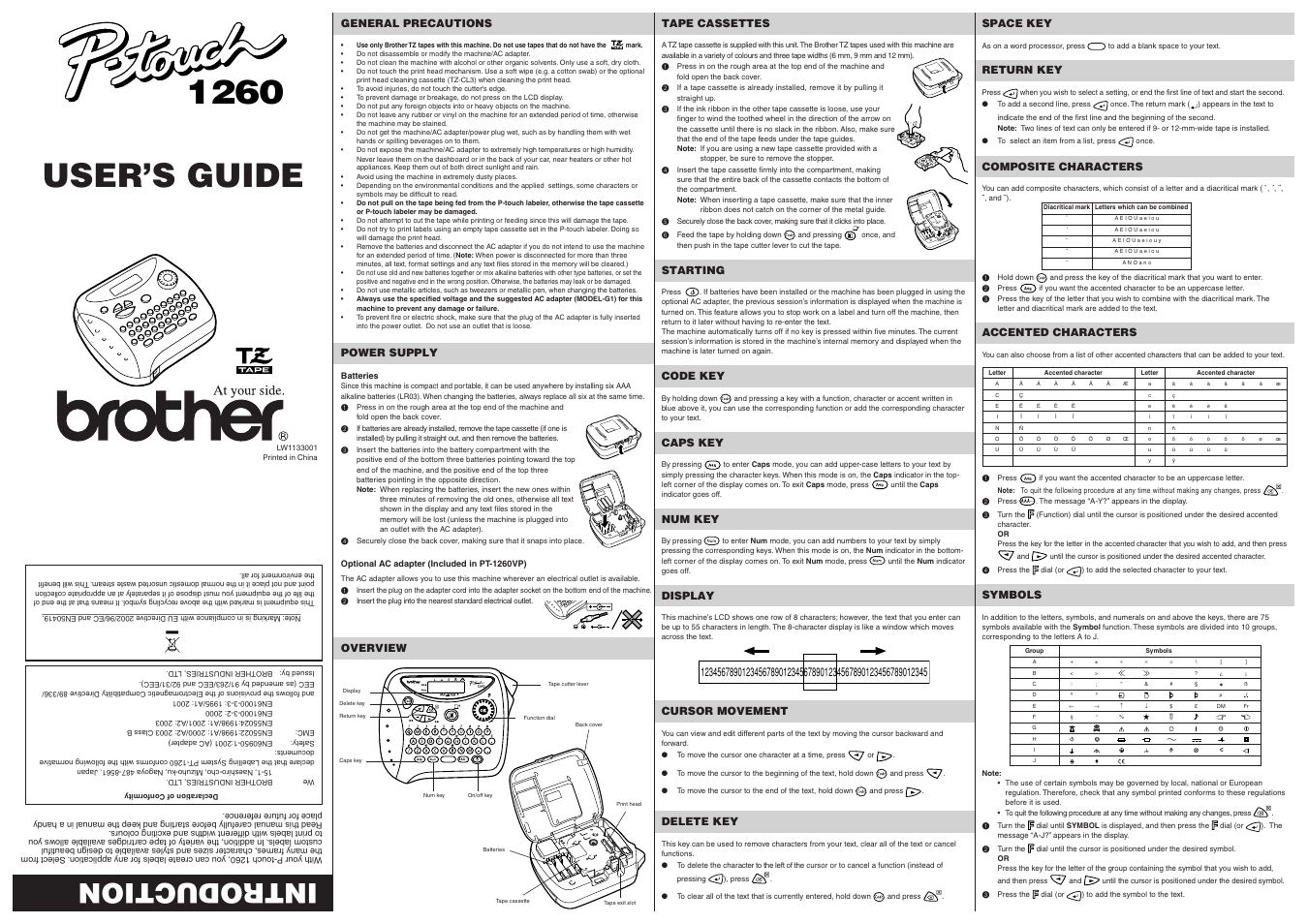 Brother P-TOUCH 1260 User Manual | 2 pages