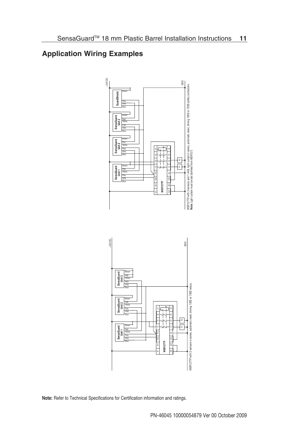 Application wiring examples, Sensaguard, 18 mm plastic barrel installation instructions 11 | Rockwell Automation 440N SensaGuard 18 mm Plastic Barrel Unique Coded Installation Instructions User Manual | Page 11 / 14