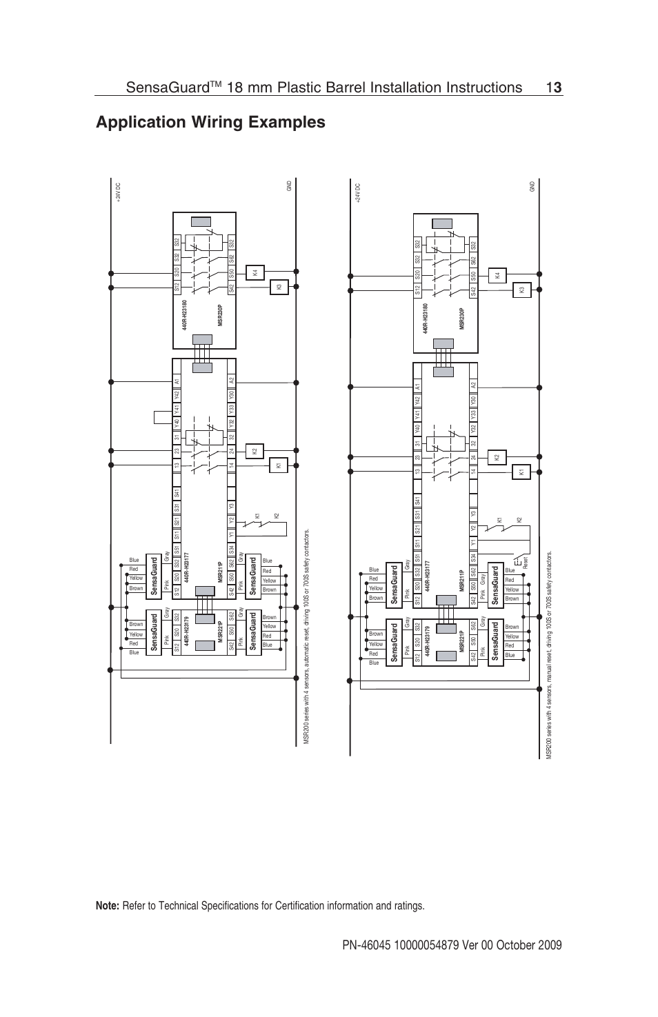 Application wiring examples, Sensaguard, 18 mm plastic barrel installation instructions 1 3 | Rockwell Automation 440N SensaGuard 18 mm Plastic Barrel Unique Coded Installation Instructions User Manual | Page 13 / 14