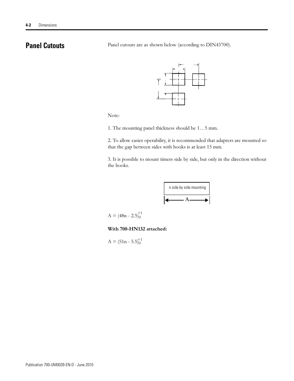 Panel cutouts | Rockwell Automation 700-HX Multifunction Digital Timer User Manual | Page 31 / 47