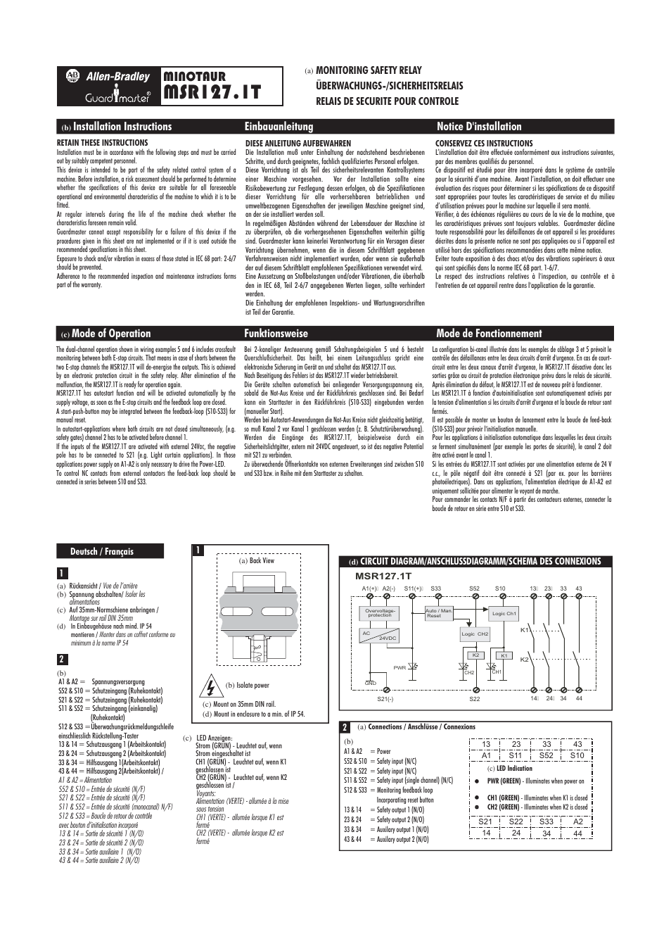 Rockwell Automation 440R MSR127.IT Minotaur Safety Relay User Manual | 4 pages