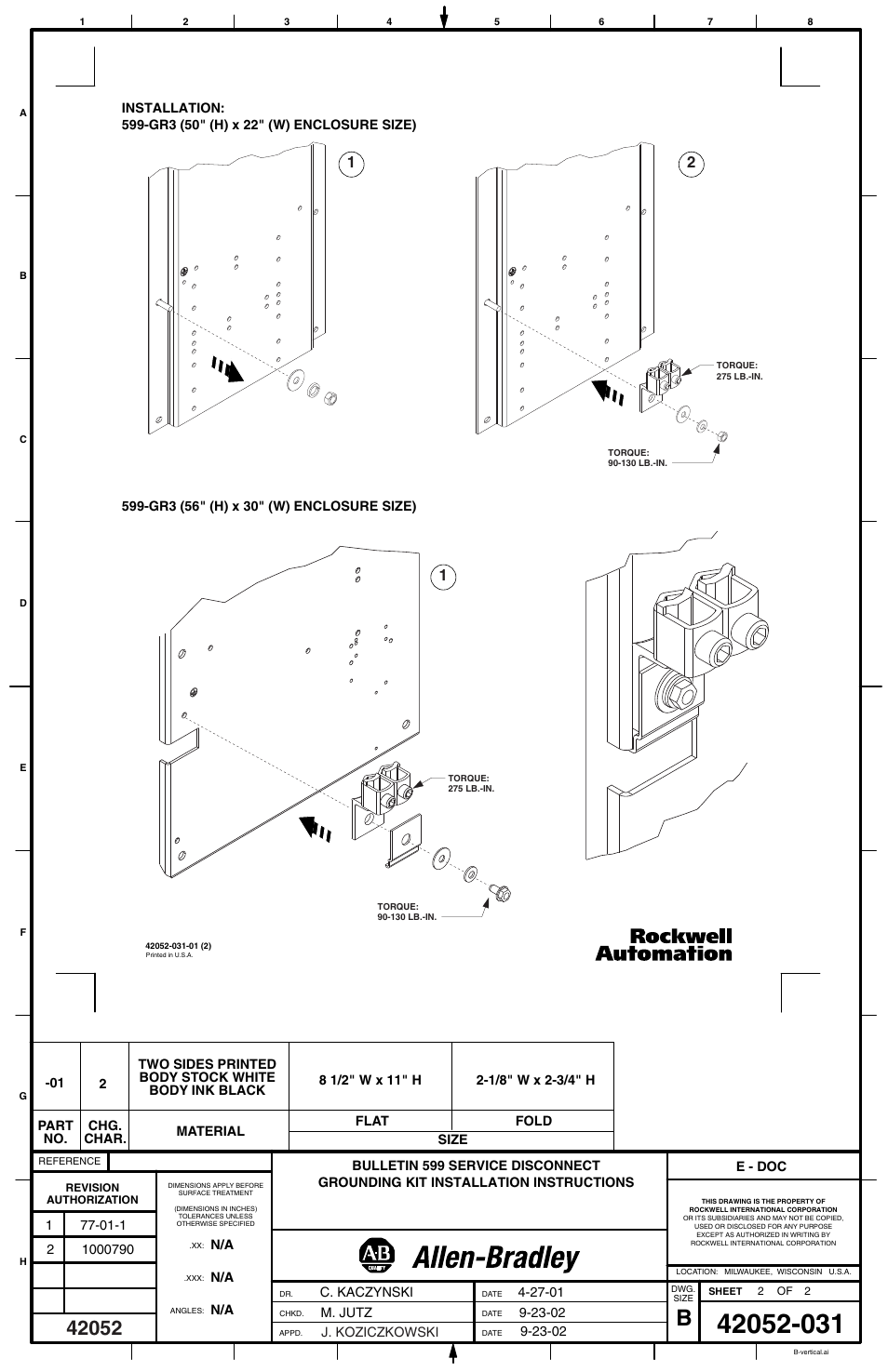 Rockwell Automation 599-GR1_GR2_GR3 Service Disconnect Ground Kit User Manual | Page 2 / 2