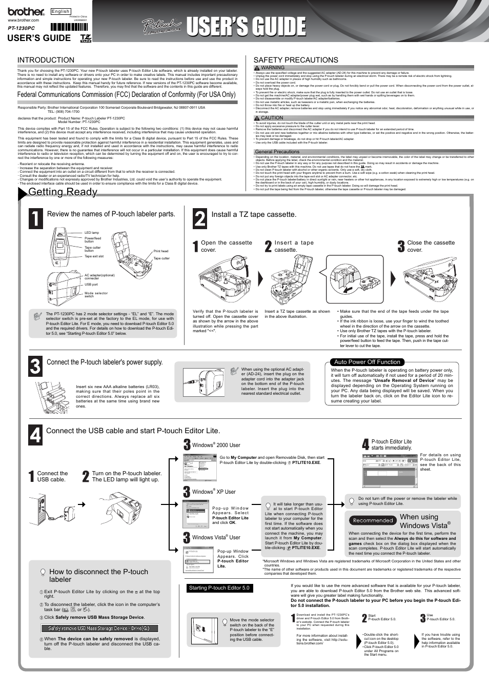 Brother PT-1230PC User Manual | 2 pages