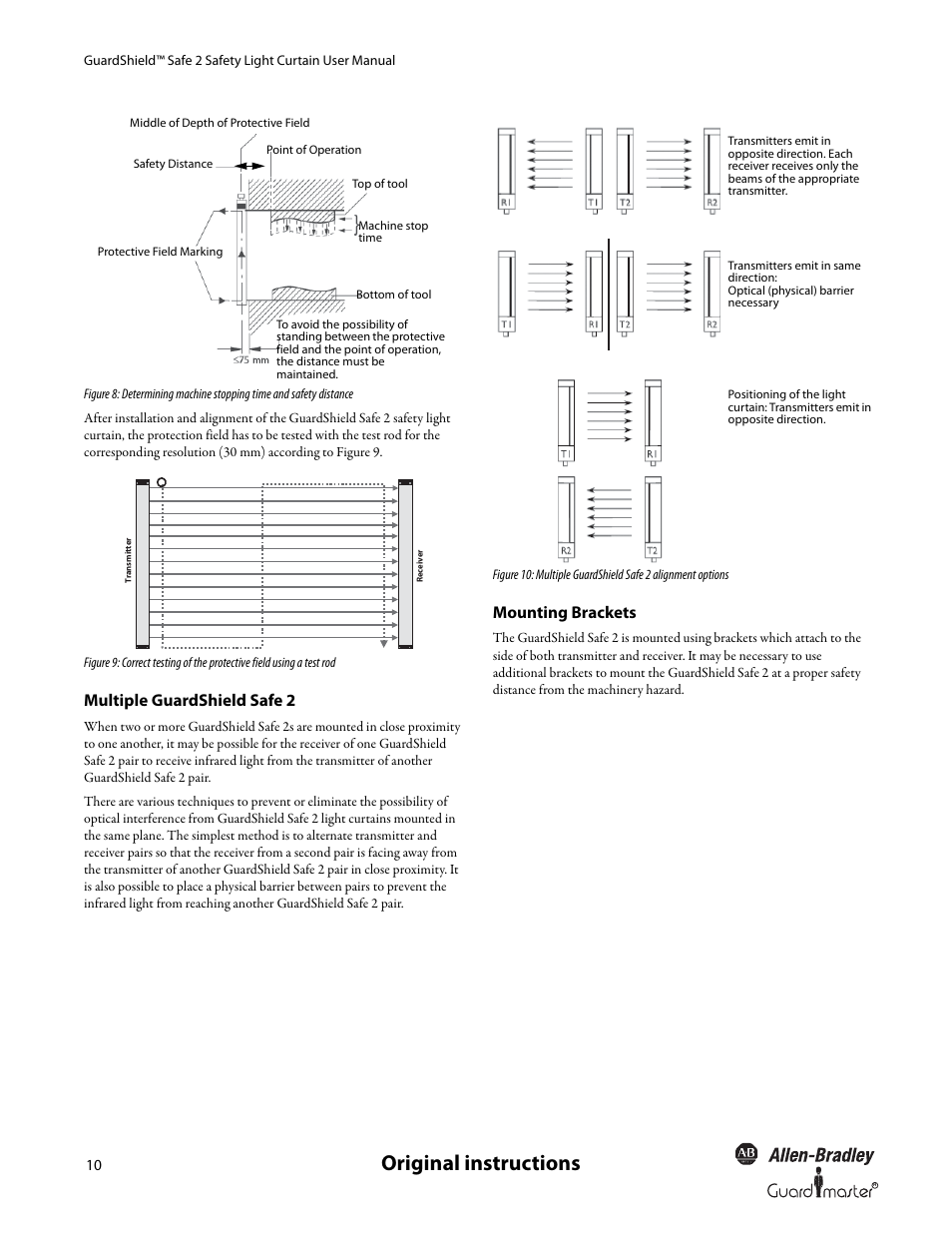 Original instructions, Multiple guardshield safe 2, Mounting brackets | Rockwell Automation 445L GuardShield Safe 2 and Safe 2 PAC Safety Light Curtains User Manual User Manual | Page 12 / 32