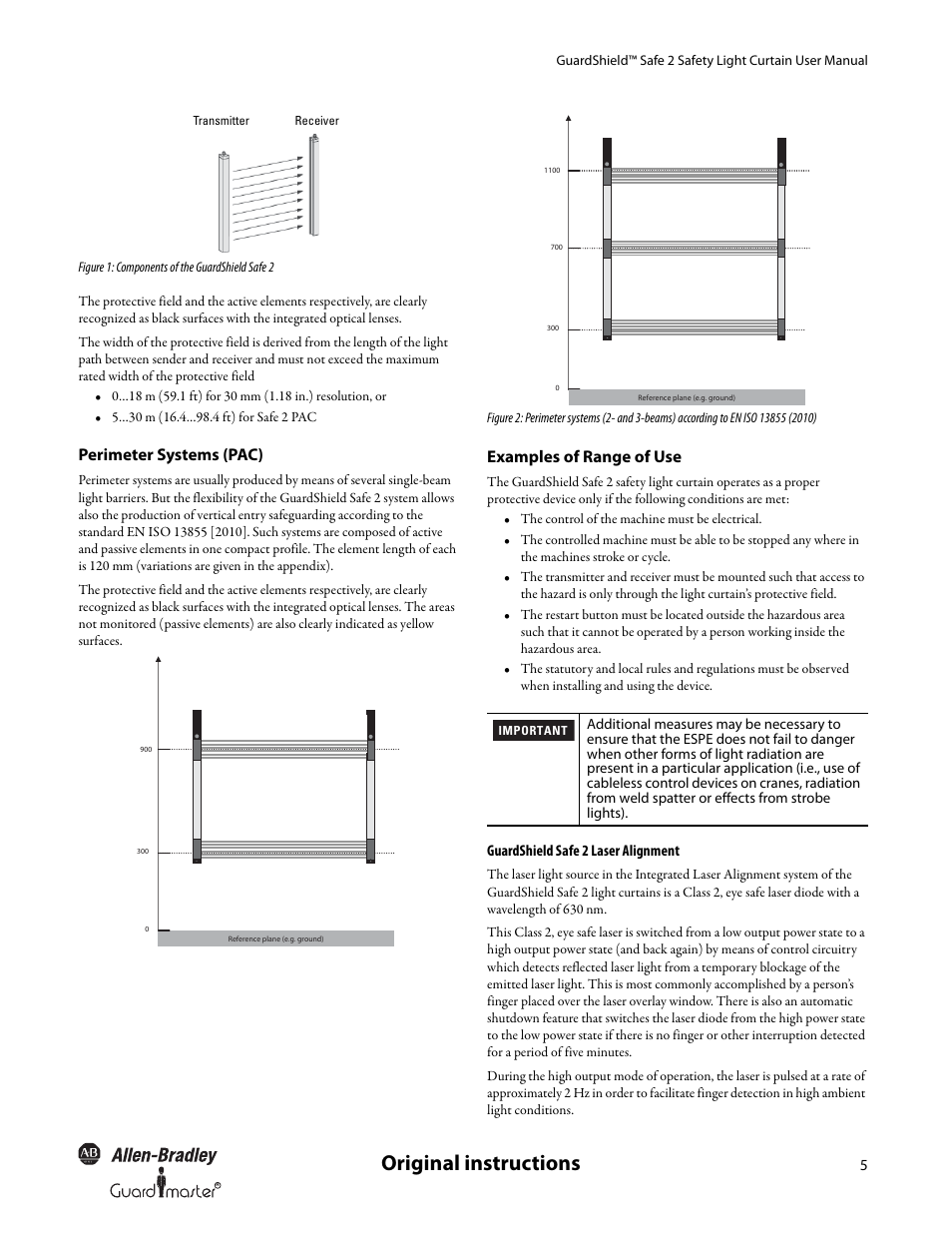 Original instructions, Perimeter systems (pac), Examples of range of use | Rockwell Automation 445L GuardShield Safe 2 and Safe 2 PAC Safety Light Curtains User Manual User Manual | Page 7 / 32