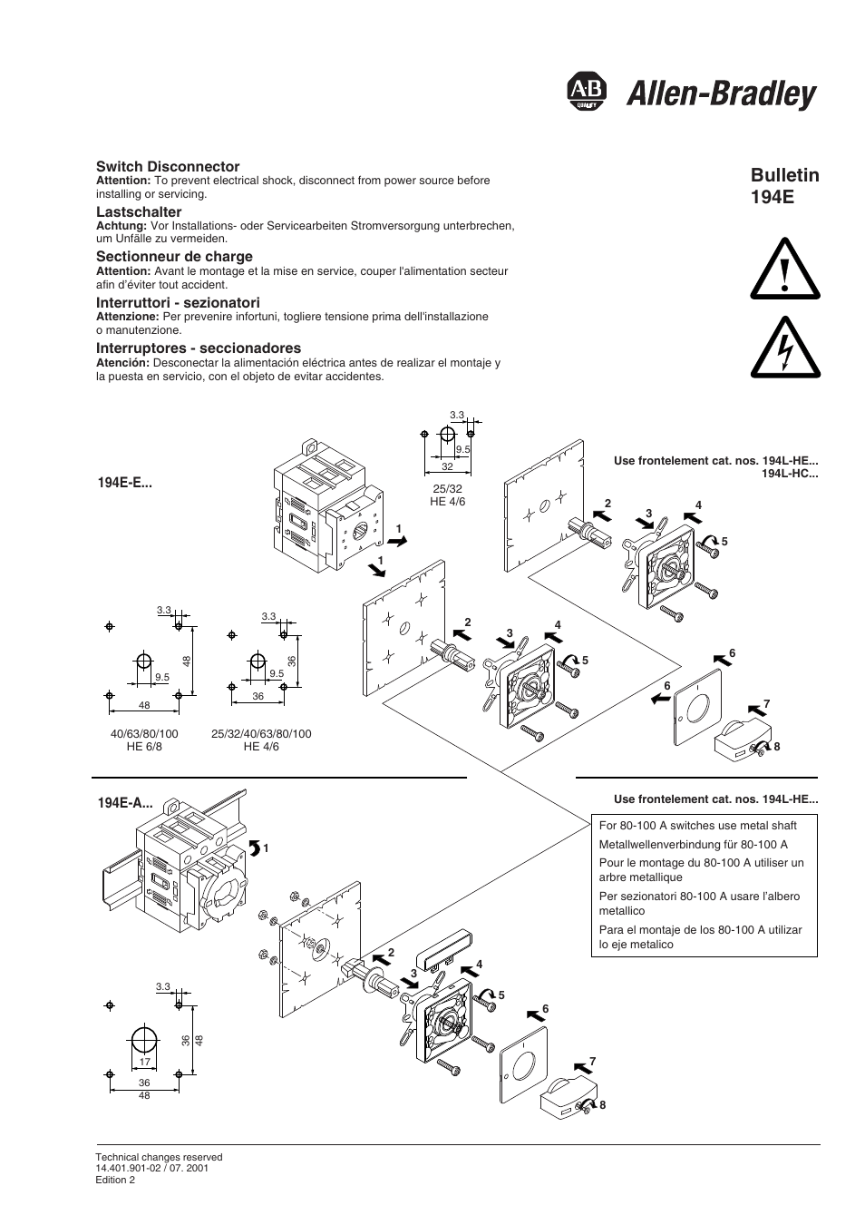 Rockwell Automation 194E Control and Load Switches 25...100 A, 3 Poles User Manual | 1 page