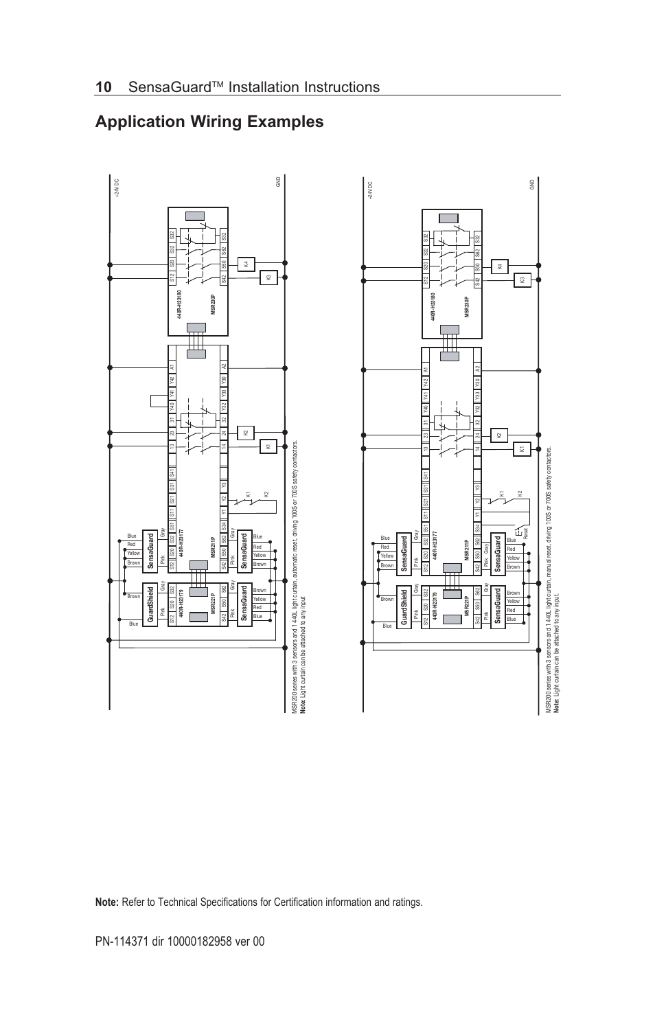 Application wiring examples, 10 sensaguard, Installation instructions | Rockwell Automation 440N SensaGuard Rectangular Flat Pack Installation Instructions User Manual | Page 10 / 12