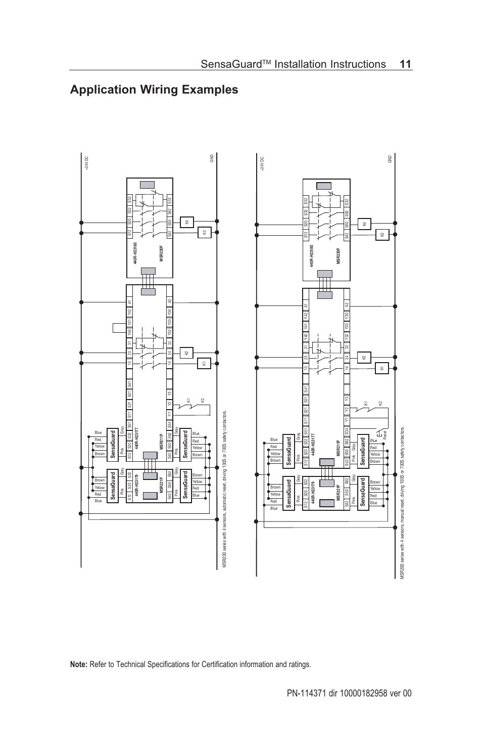 Application wiring examples, Sensaguard, Installation instructions 11 | Rockwell Automation 440N SensaGuard Rectangular Flat Pack Installation Instructions User Manual | Page 11 / 12