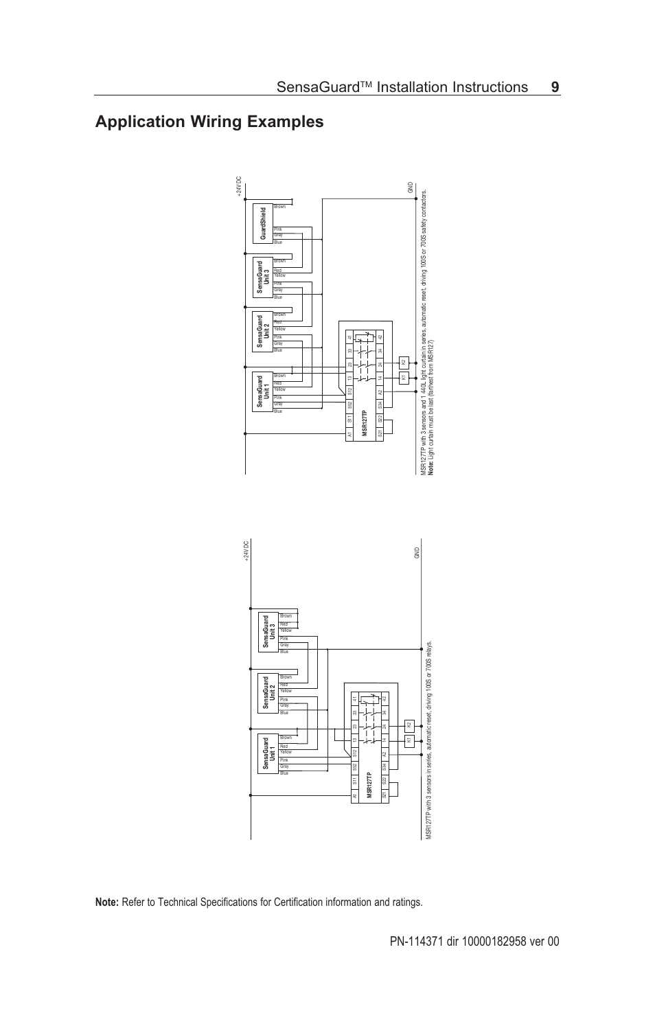 Application wiring examples, Sensaguard, Installation instructions 9 | Rockwell Automation 440N SensaGuard Rectangular Flat Pack Installation Instructions User Manual | Page 9 / 12