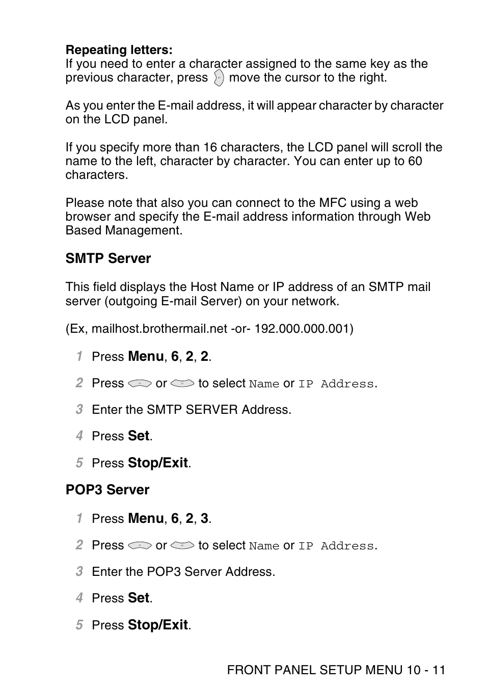 Smtp server, Pop3 server, Smtp server -11 pop3 server -11 | Brother NC9100H User Manual | Page 100 / 176