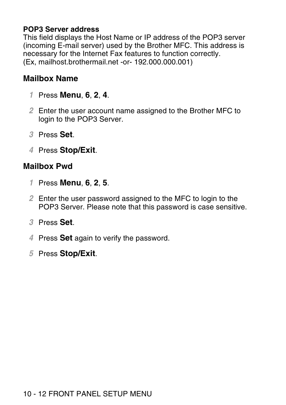 Mailbox name, Mailbox pwd, Mailbox name -12 | Mailbox pwd -12 | Brother NC9100H User Manual | Page 101 / 176