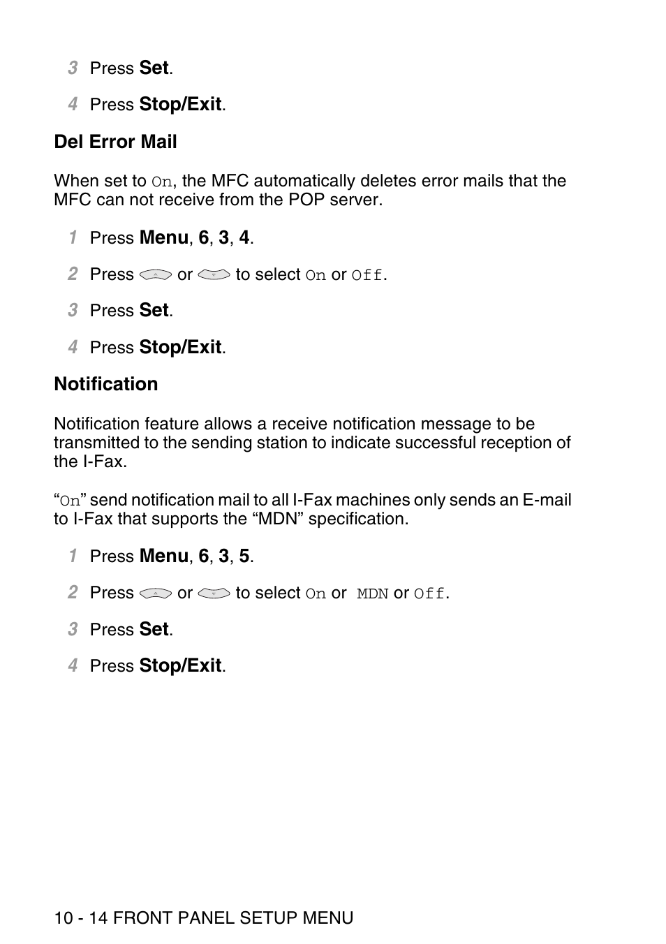 Del error mail, Notification, Del error mail -14 notification -14 | Brother NC9100H User Manual | Page 103 / 176