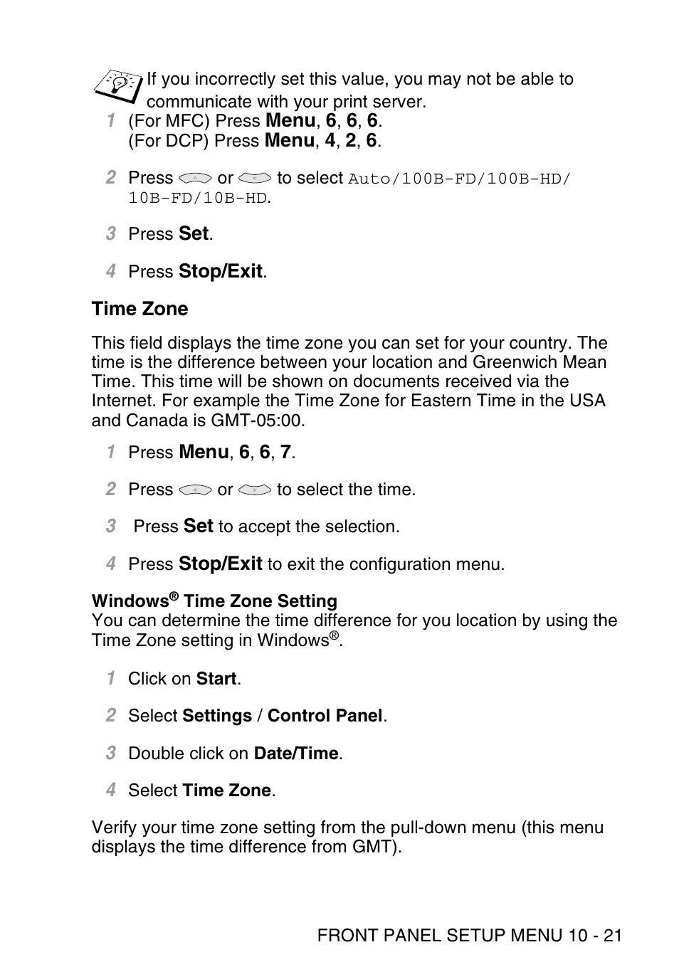 Time zone, Time zone -21 | Brother NC9100H User Manual | Page 110 / 176