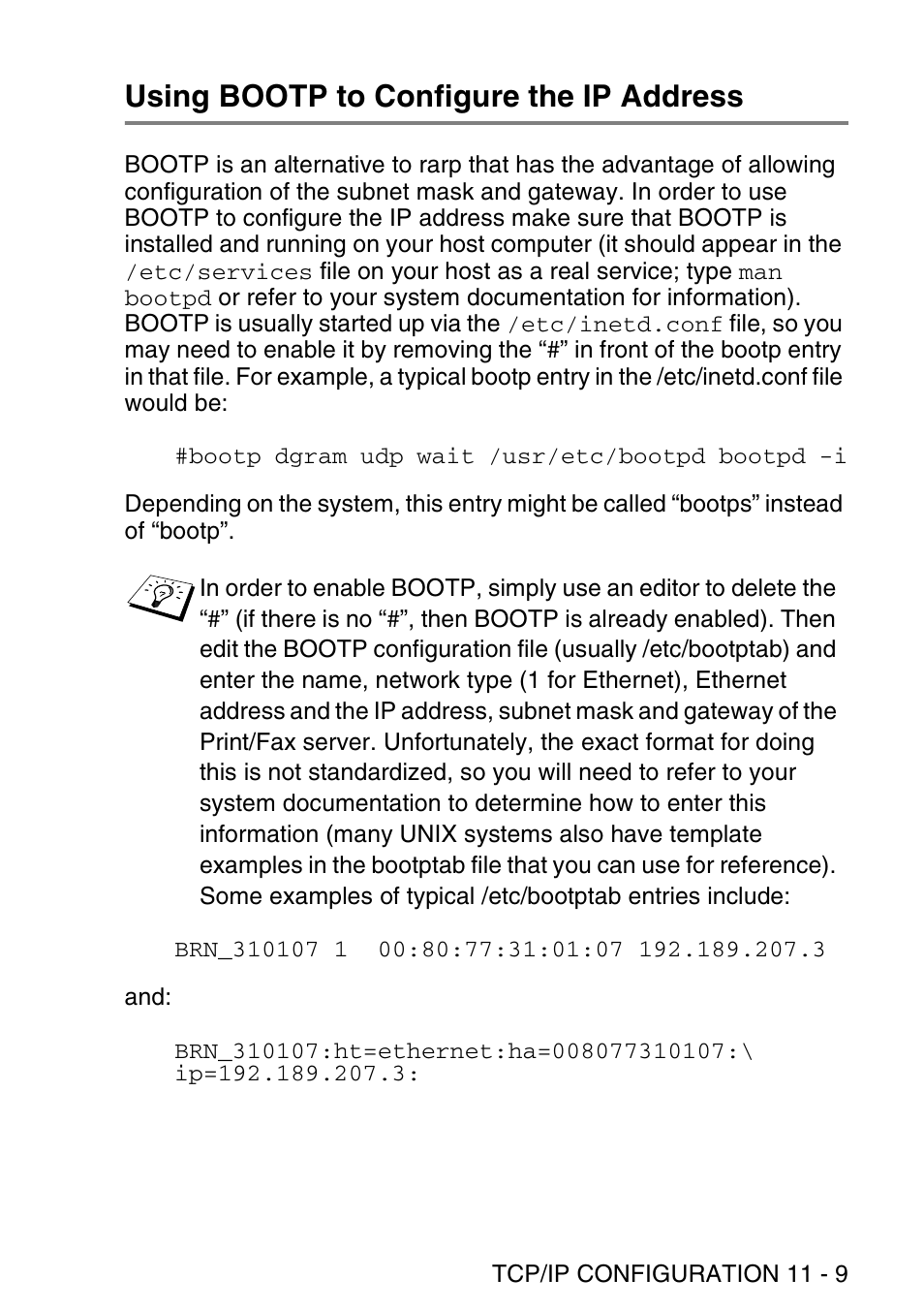 Using bootp to configure the ip address, Using bootp to configure the ip address -9 | Brother NC9100H User Manual | Page 120 / 176