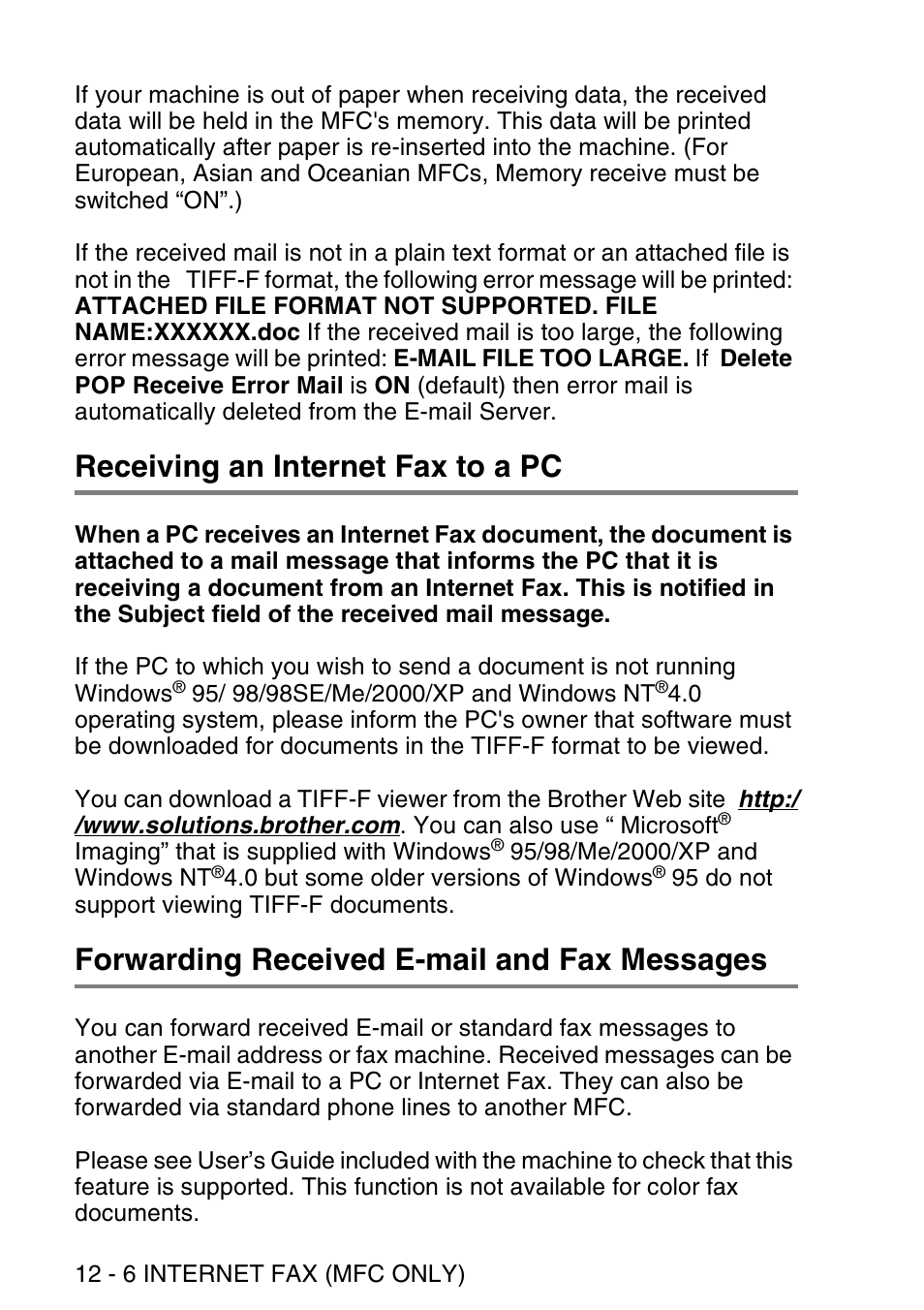 Receiving an internet fax to a pc, Forwarding received e-mail and fax messages | Brother NC9100H User Manual | Page 127 / 176