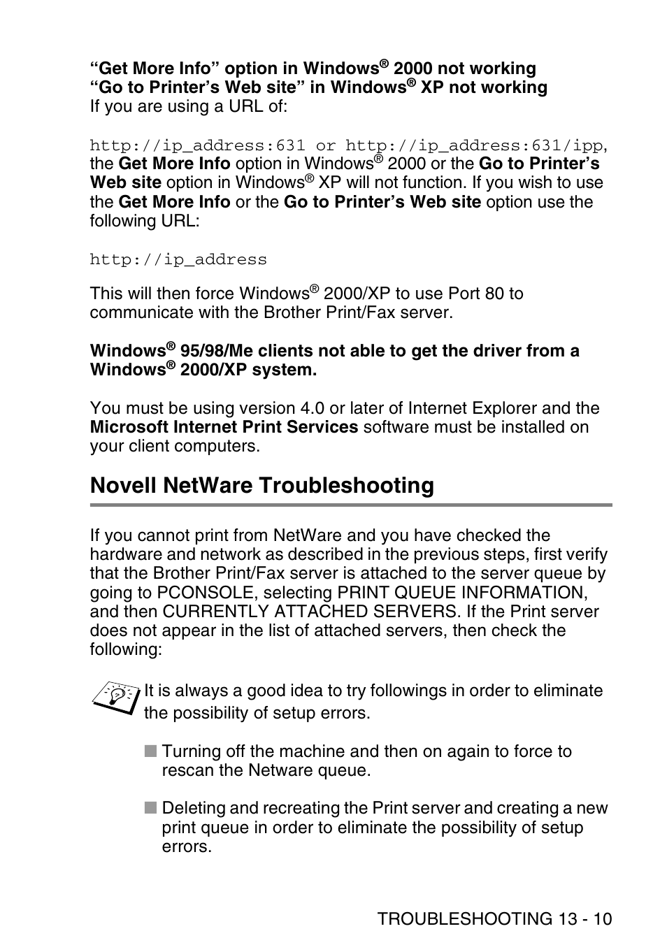 Novell netware troubleshooting, Novell netware troubleshooting -10 | Brother NC9100H User Manual | Page 142 / 176