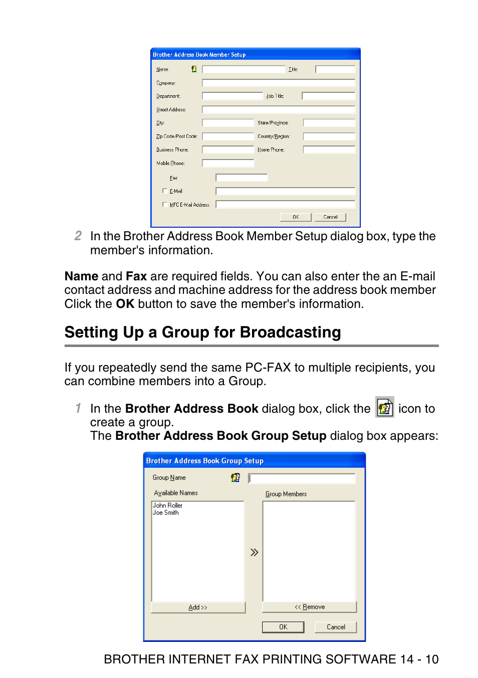 Setting up a group for broadcasting, Setting up a group for broadcasting -10 | Brother NC9100H User Manual | Page 156 / 176