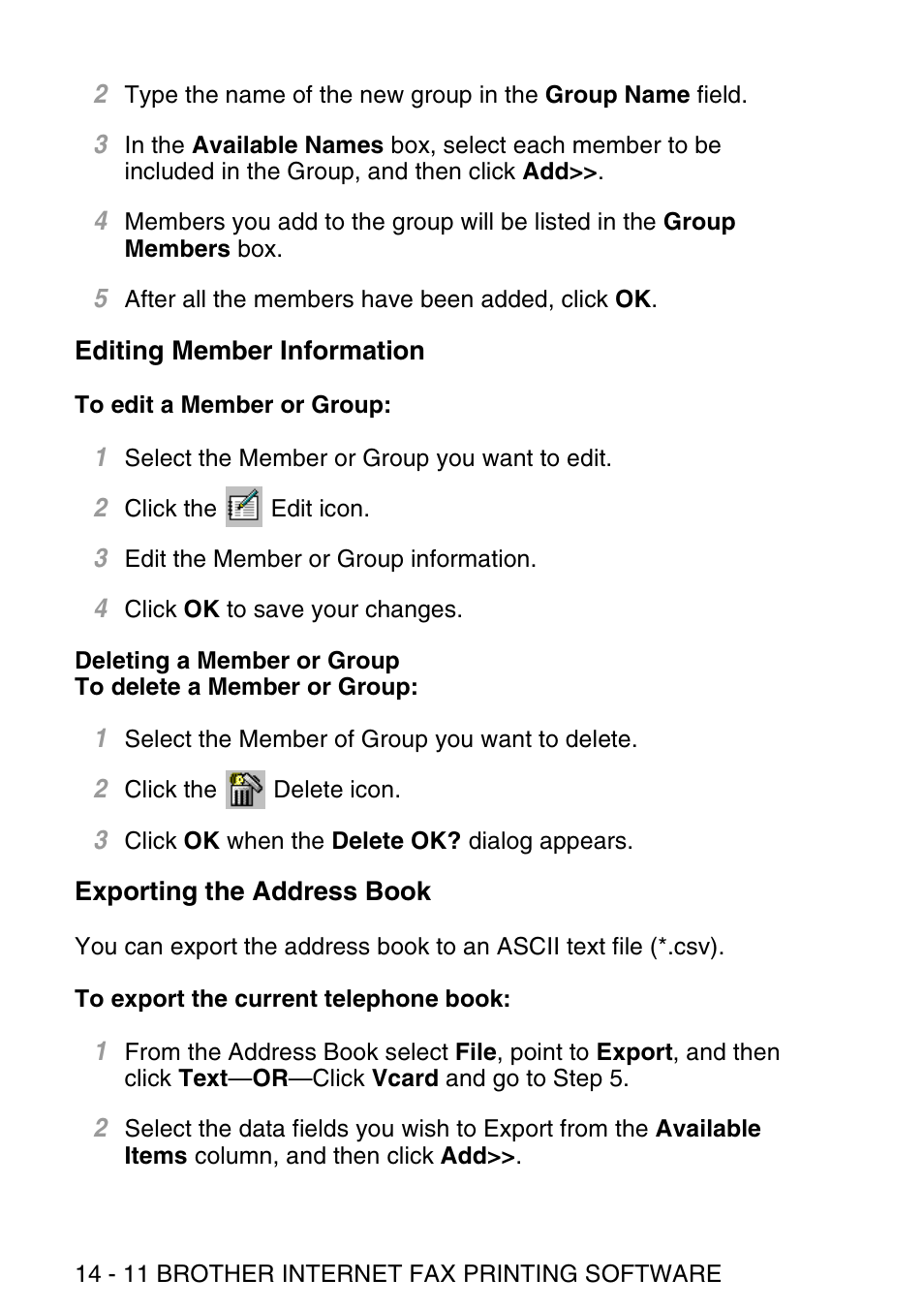 Editing member information, Exporting the address book | Brother NC9100H User Manual | Page 157 / 176