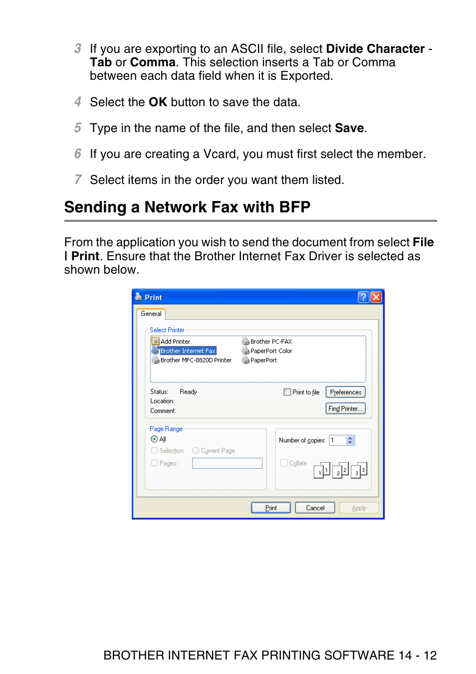 Sending a network fax with bfp, Sending a network fax with bfp -12 | Brother NC9100H User Manual | Page 158 / 176