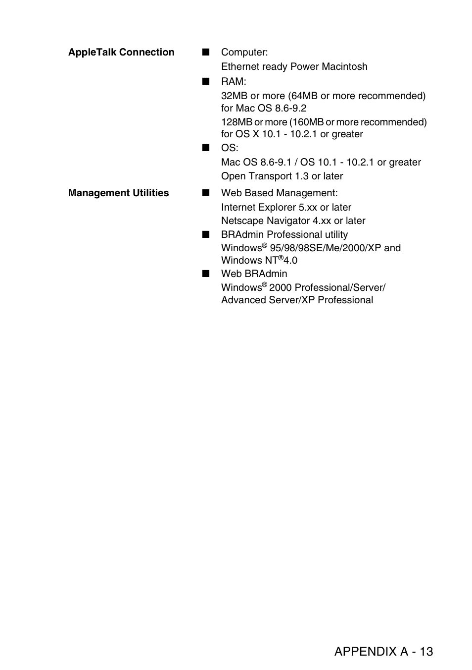 Appendix a - 13 | Brother NC9100H User Manual | Page 172 / 176