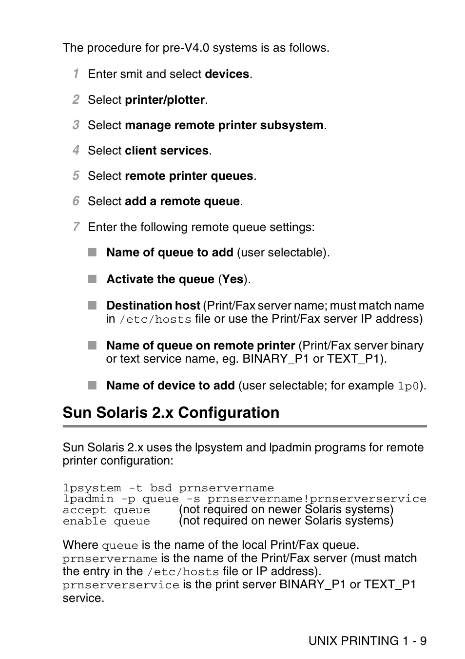 Sun solaris 2.x configuration, Sun solaris 2.x configuration -9 | Brother NC9100H User Manual | Page 22 / 176