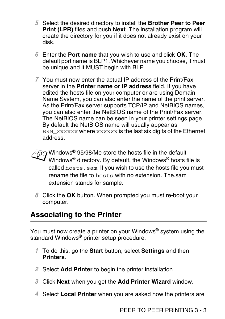 Associating to the printer, Associating to the printer -3 | Brother NC9100H User Manual | Page 36 / 176