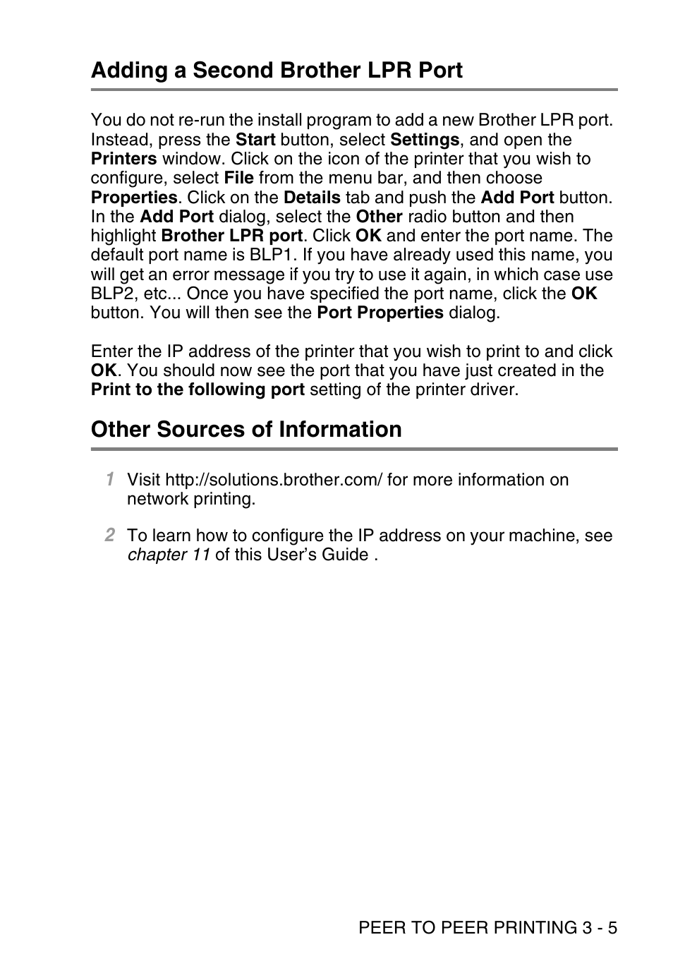 Adding a second brother lpr port, Other sources of information | Brother NC9100H User Manual | Page 38 / 176