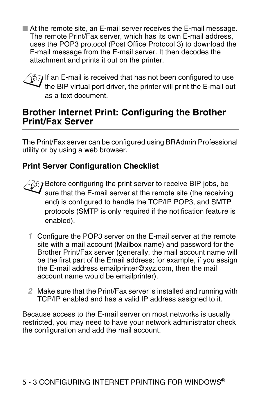 Print server configuration checklist, Print server configuration checklist -3 | Brother NC9100H User Manual | Page 49 / 176