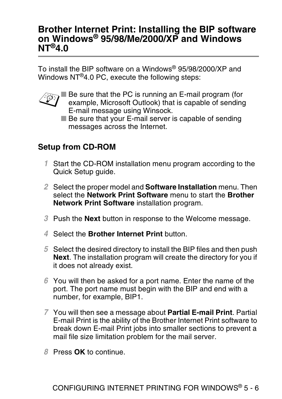 Setup from cd-rom, 95/98/me/2000/xp and windows nt, Setup from cd-rom -6 | Brother NC9100H User Manual | Page 52 / 176