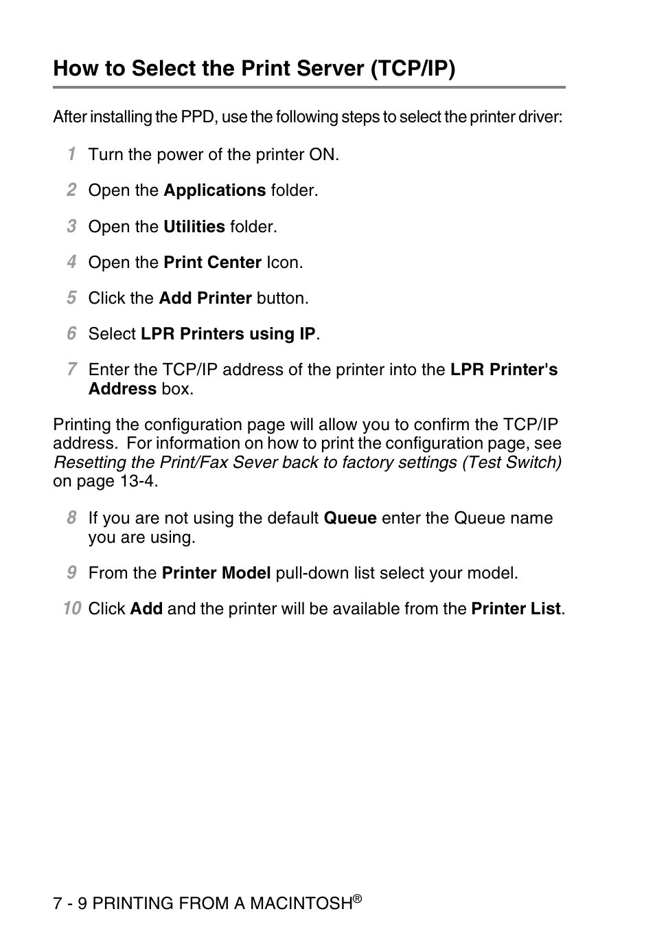 How to select the print server (tcp/ip), How to select the print server (tcp/ip) -9 | Brother NC9100H User Manual | Page 79 / 176