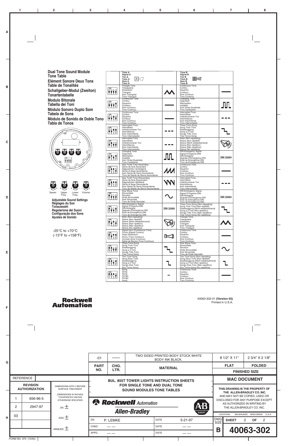 Mac document, Dual tone sound module tone table | Rockwell Automation 855T Single and Dual Tone Sound Modules User Manual | Page 2 / 2