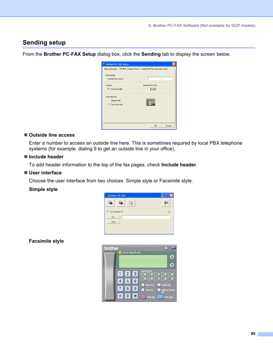 Sending setup, Facsimile style | Brother MFC-8460N User Manual | Page 101 / 194