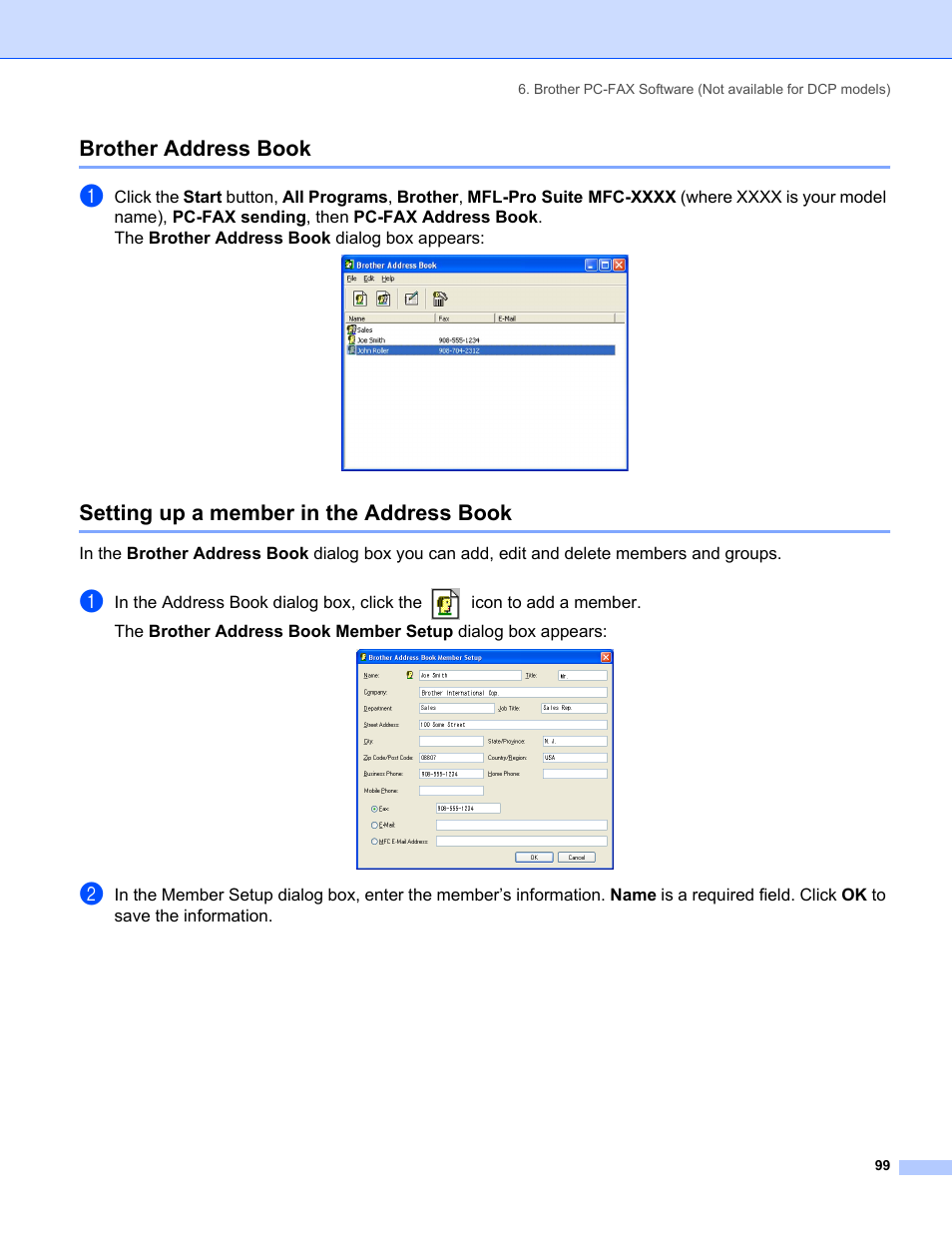 Brother address book, Setting up a member in the address book | Brother MFC-8460N User Manual | Page 105 / 194