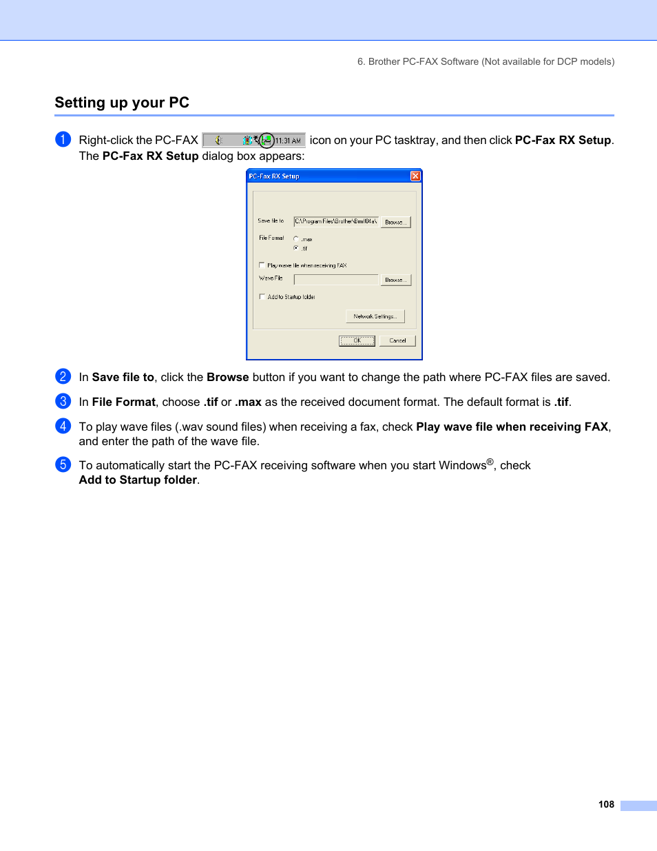 Setting up your pc | Brother MFC-8460N User Manual | Page 114 / 194
