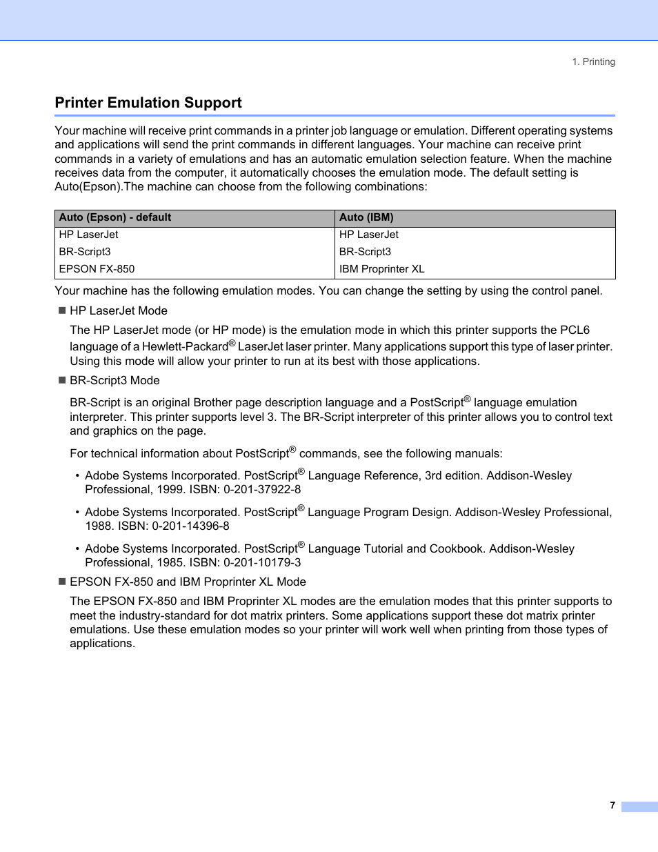 Printer emulation support | Brother MFC-8460N User Manual | Page 13 / 194