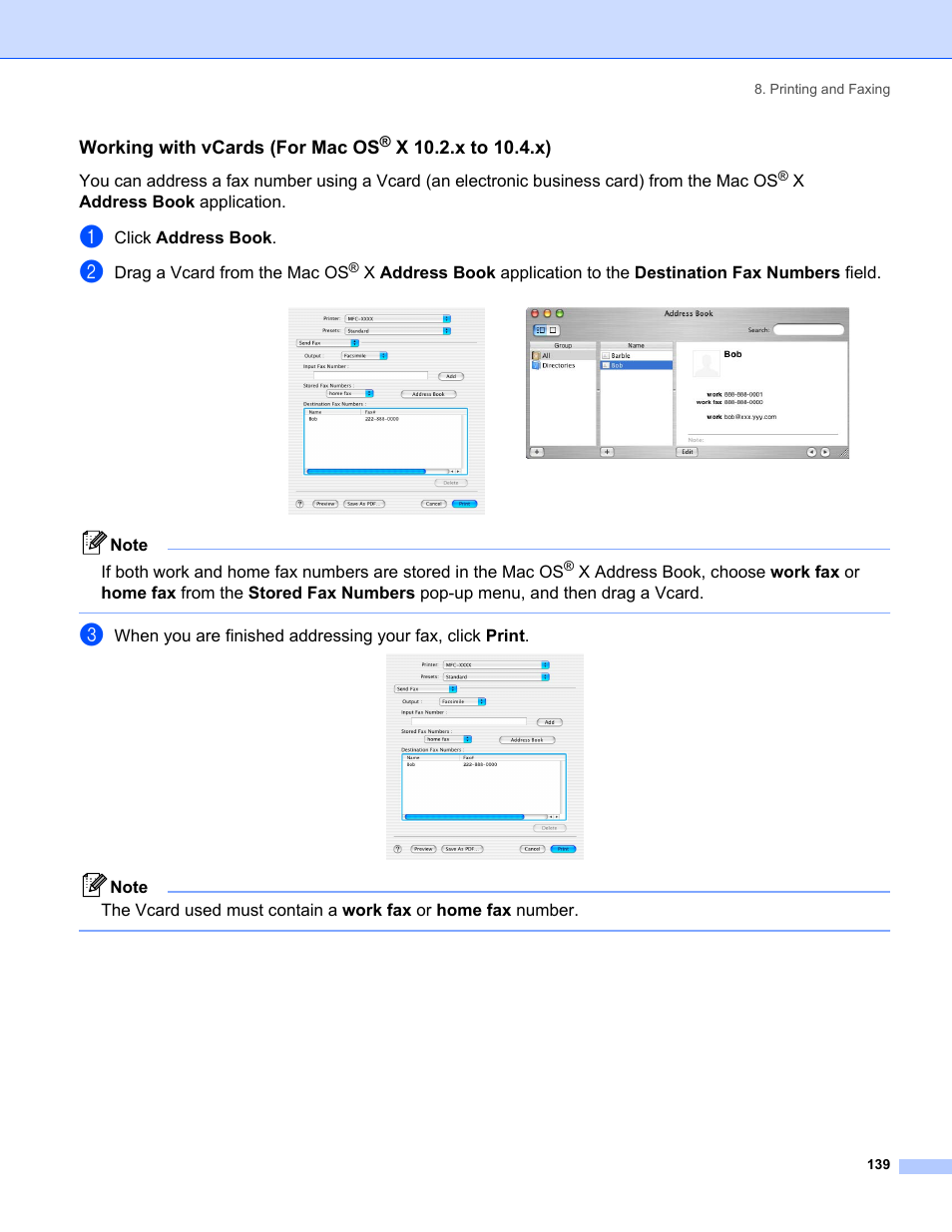 Working with vcards (for mac os | Brother MFC-8460N User Manual | Page 145 / 194