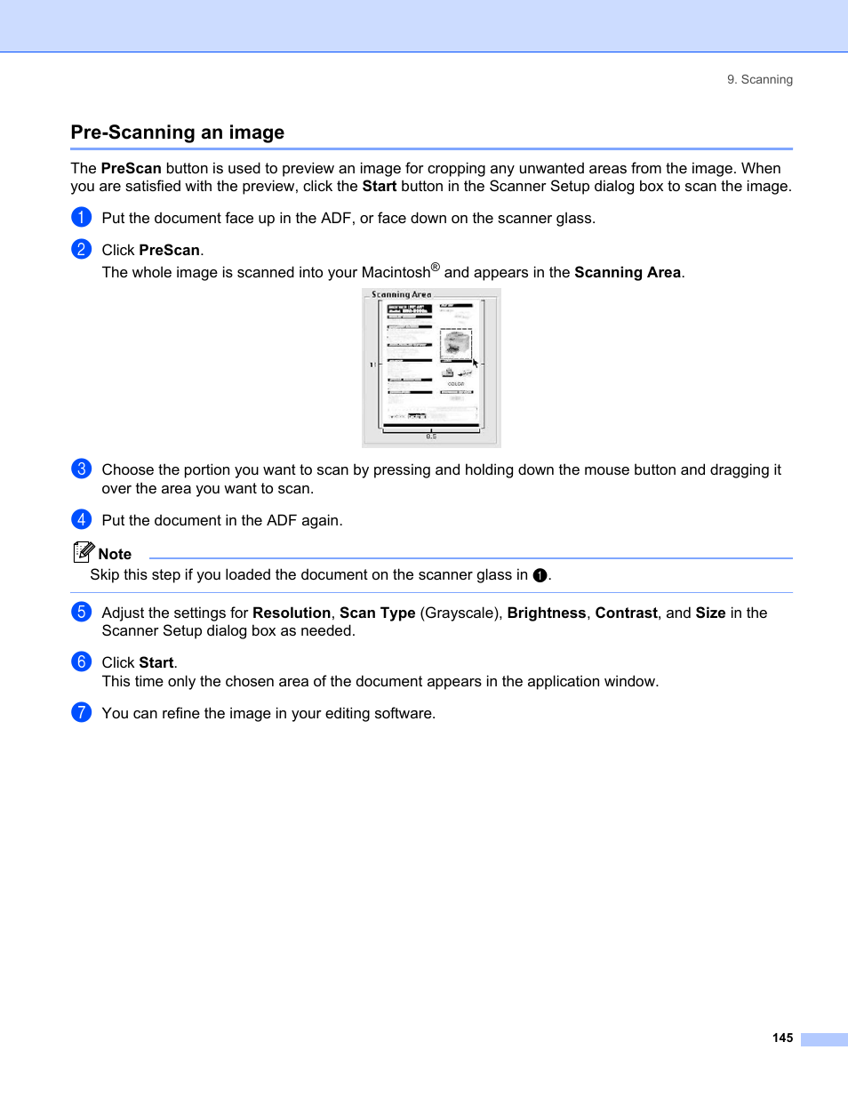 Pre-scanning an image | Brother MFC-8460N User Manual | Page 151 / 194