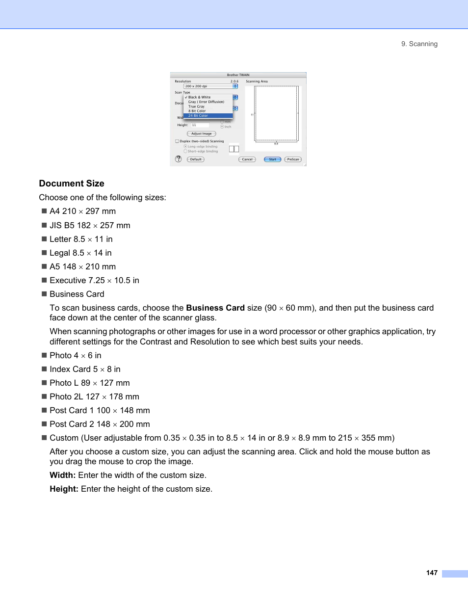Document size | Brother MFC-8460N User Manual | Page 153 / 194